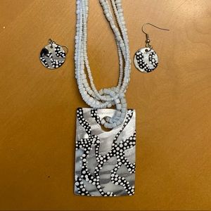 Hand painted shell necklace and earrings set. New